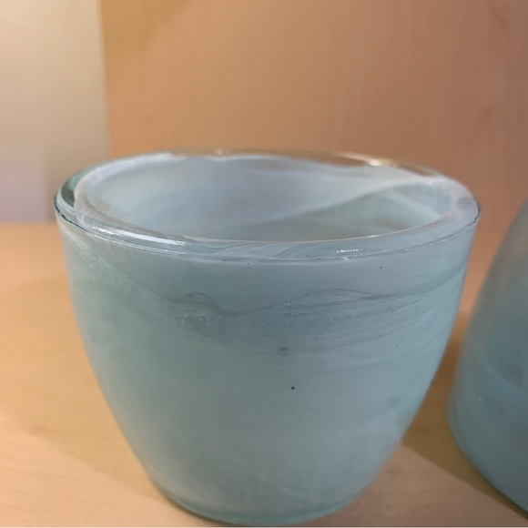 Marbleized Swirl Glass Votive Tea Light Candle Holder 2-1/2" Light Blue Set of 2 - Picture 4 of 12